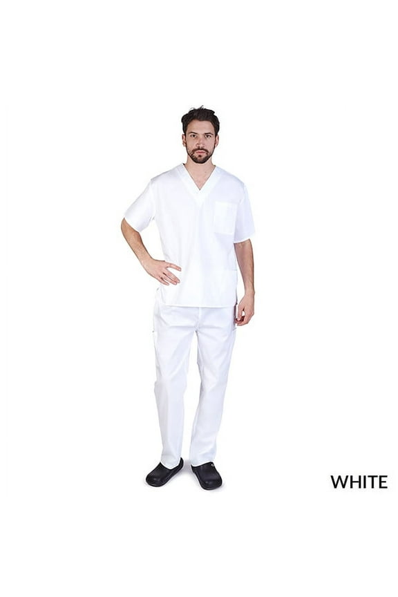Solid Men Scrub Set, Men Medical Uniforms 201- (WHITE)