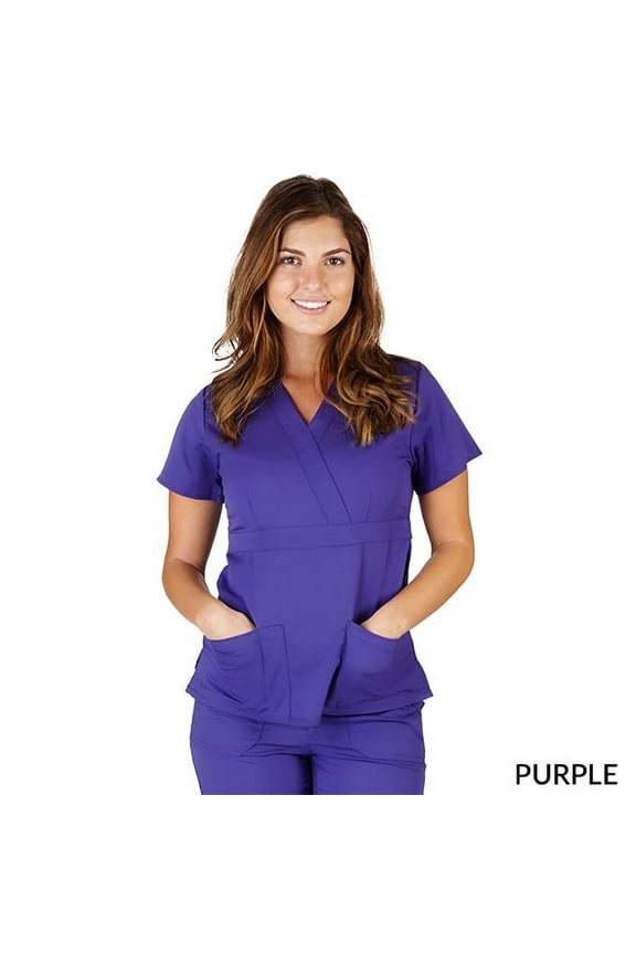M&M SCRUBS -Super Soft Medical Scrub Top Premium Womans Junior Fit 3 Pocket Mock Wrap Top