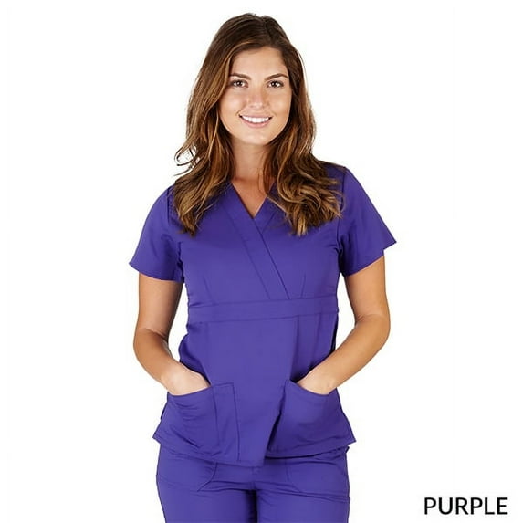 M&M SCRUBS -Super Soft Medical Scrub Top Premium Womans Junior Fit 3 Pocket Mock Wrap Top