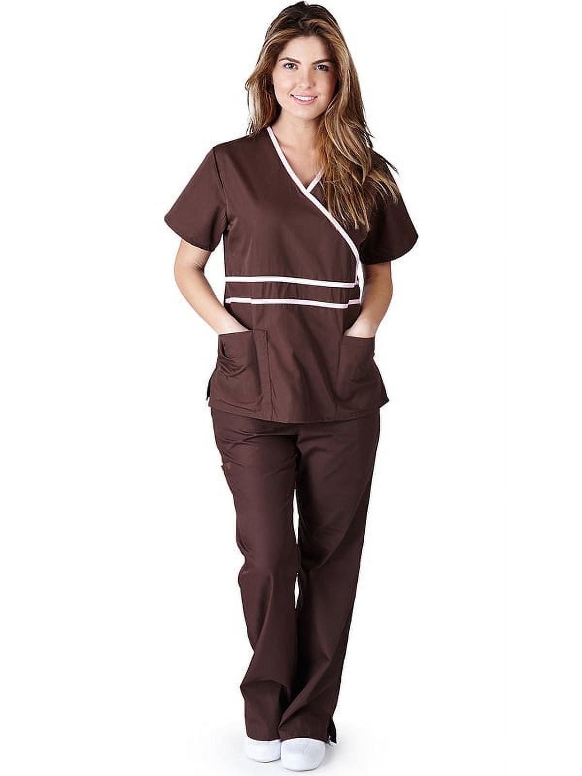 NATURAL UNIFORMS M&M SCRUBS -Super Soft Medical Scrub Top Premium Womans Junior Fit 3 Pocket Mock Wrap Top