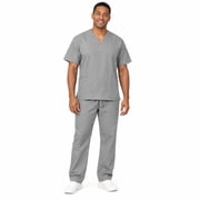 M&M SCRUBS Mens V-Neck Scrub Set, 6 Pockets, Grey, M