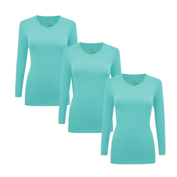 M&M SCRUBS V-Neck Women's Underscrub Tee Long Sleeve T-Shirt 3 PACK (Aqua, Medium)