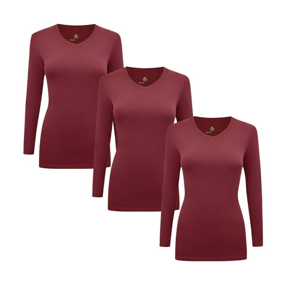 M&M SCRUBS V-Neck Women's Underscrub Tee Long Sleeve T-Shirt 3 PACK (Burgundy, 2X-Large)