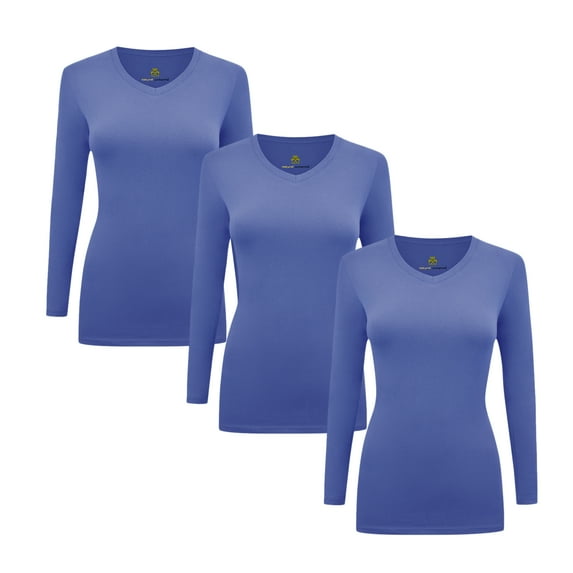 M&M SCRUBS V-Neck Women's Underscrub Tee Long Sleeve T-Shirt 3 PACK (Ceil Blue, 3X-Large)
