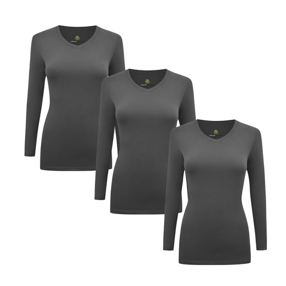 M&M SCRUBS V-Neck Women's Underscrub Tee Long Sleeve T-Shirt 3 PACK (Charcoal, X-Small)