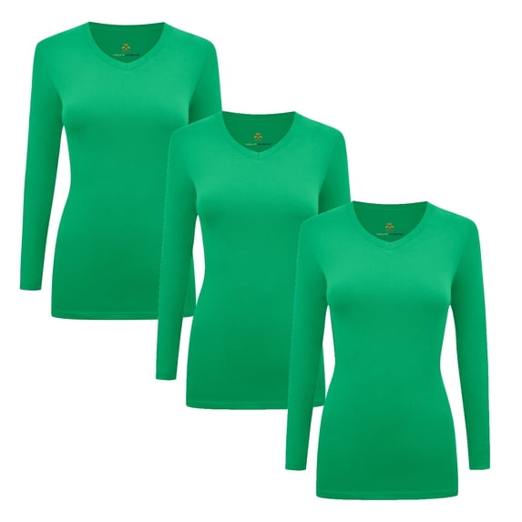 M&M SCRUBS V-Neck Women's Underscrub Tee Long Sleeve T-Shirt 3 PACK (Green, XX-Small)