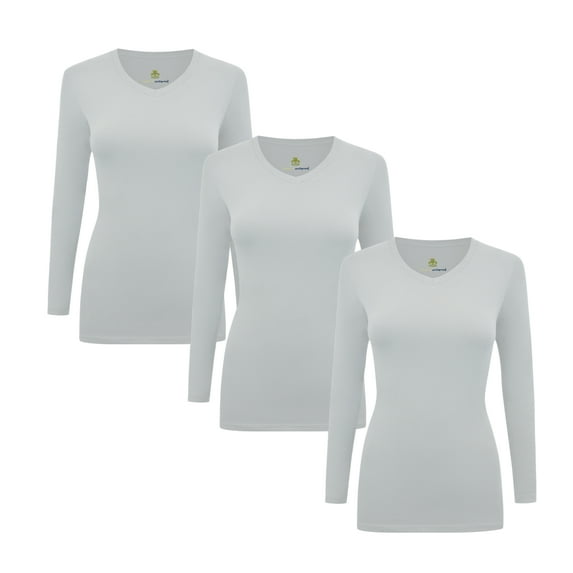 M&M SCRUBS V-Neck Women's Underscrub Tee Long Sleeve T-Shirt 3 PACK (Heater Gray, Large)