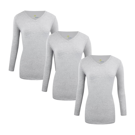 M&M SCRUBS V-Neck Women's Underscrub Tee Long Sleeve T-Shirt 3 PACK (Heather Gray, 5X-Large)