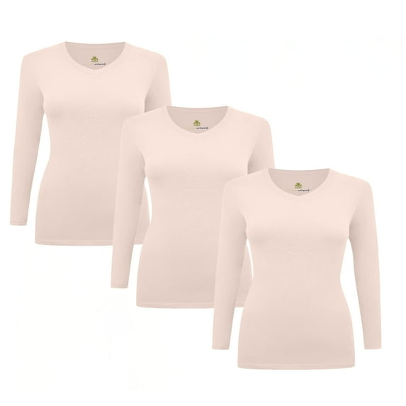 M&M SCRUBS V-Neck Women's Underscrub Tee Long Sleeve T-Shirt 3 PACK (Nude, 2X-Large)