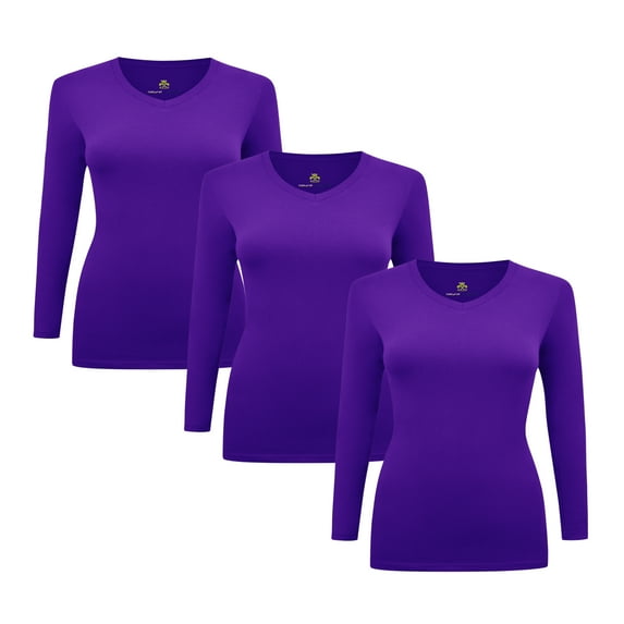 M&M SCRUBS V-Neck Women's Underscrub Tee Long Sleeve T-Shirt 3 PACK (Purple, Medium)
