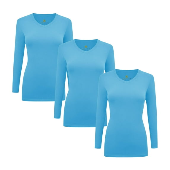M&M SCRUBS V-Neck Women's Underscrub Tee Long Sleeve T-Shirt 3 PACK (Water Blue, X-Large)