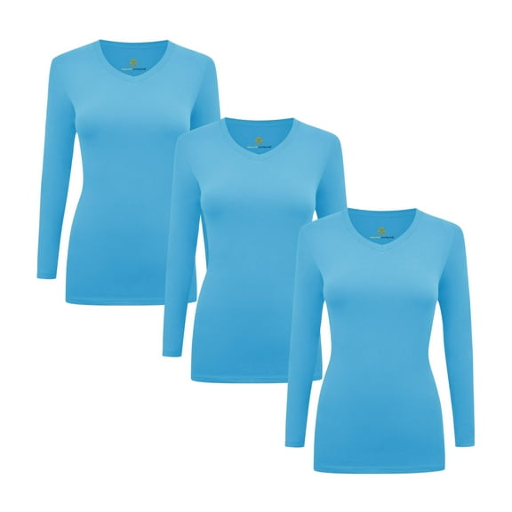 M&M SCRUBS V-Neck Women's Underscrub Tee Long Sleeve T-Shirt 3 PACK (Water Blue, X-Small)