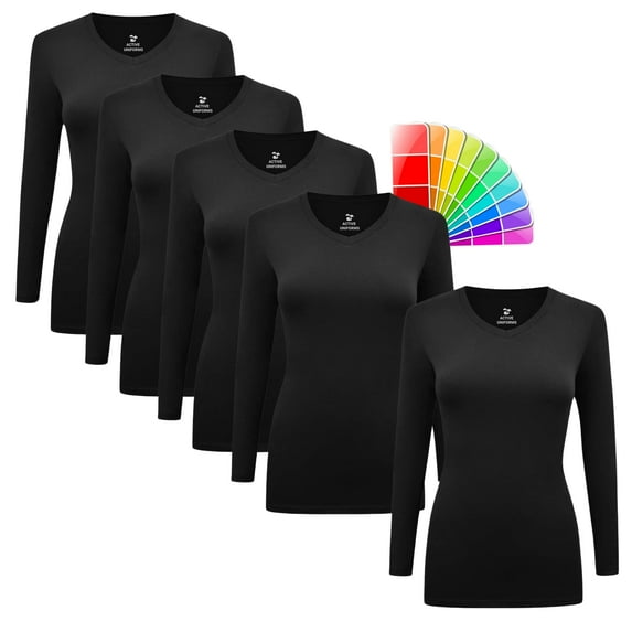 M&M SCRUBS V-Neck Women's Underscrub Tee Long Sleeve T-Shirt 5 PACK (Black, 4X-Large)