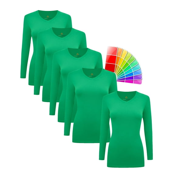 M&M SCRUBS V-Neck Women's Underscrub Tee Long Sleeve T-Shirt 5 PACK (Green, 3X-Large)