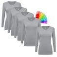 thumbnail image 1 of M&M SCRUBS V-Neck Women's Underscrub Tee Long Sleeve T-Shirt 5 PACK (Heather Charcoal, Large), 1 of 3