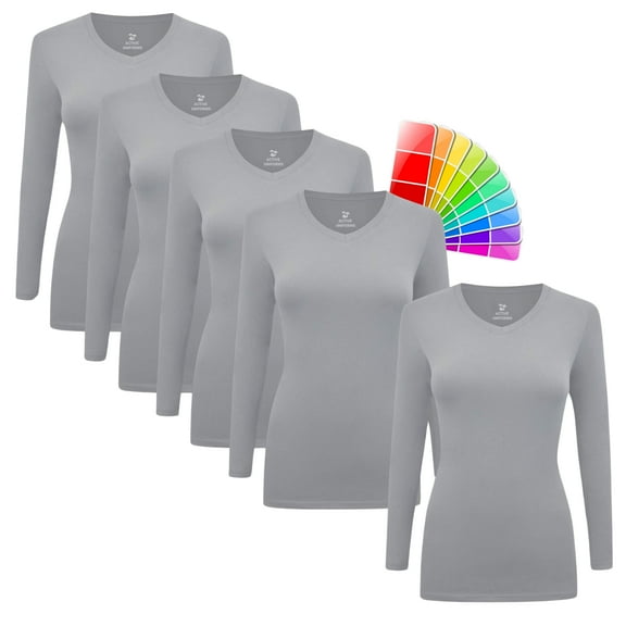 M&M SCRUBS V-Neck Women's Underscrub Tee Long Sleeve T-Shirt 5 PACK (Heather Charcoal, Small)