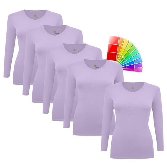 M&M SCRUBS V-Neck Women's Underscrub Tee Long Sleeve T-Shirt 5 PACK (Lavender, Large)