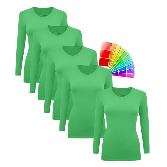 M&M SCRUBS V-Neck Women's Underscrub Tee Long Sleeve T-Shirt 5 PACK (Light Green, Large)