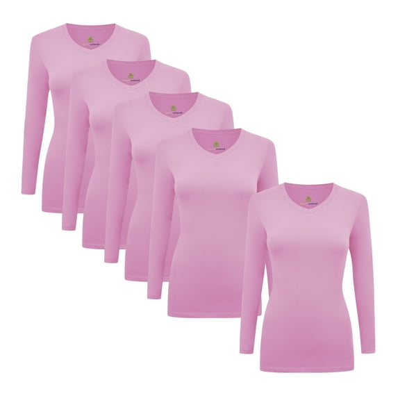 M&M SCRUBS V-Neck Women's Underscrub Tee Long Sleeve T-Shirt 5 PACK (Pink, Small)