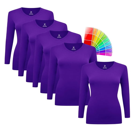 M&M SCRUBS V-Neck Women's Underscrub Tee Long Sleeve T-Shirt 5 PACK (Purple, 3X-Large)