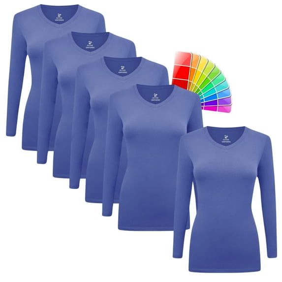 M&M SCRUBS V-Neck Women's Underscrub Tee Long Sleeve T-Shirt 5 PACK (True Navy Blue, Medium)