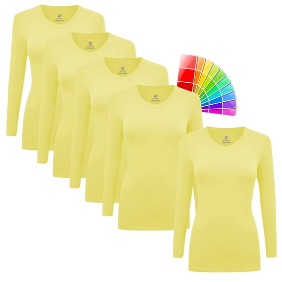 M&M SCRUBS V-Neck Women's Underscrub Tee Long Sleeve T-Shirt 5 PACK (Yellow, Small)