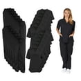thumbnail image 1 of M&M SCRUBS Women Scrub Set V-Neck Medical Scrub Tops and Drawstring Pants - Pack of 12 Set (Black, Large), 1 of 7