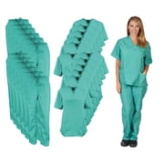 M&M SCRUBS Women Scrub Set V-Neck Medical Scrub Tops and Drawstring Pants - Pack of 12 Set Sergical Green, 5X-Large