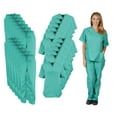 thumbnail image 1 of M&M SCRUBS Women Scrub Set V-Neck Medical Scrub Tops and Drawstring Pants - Pack of 12 Set (Sergical Green, Small), 1 of 7