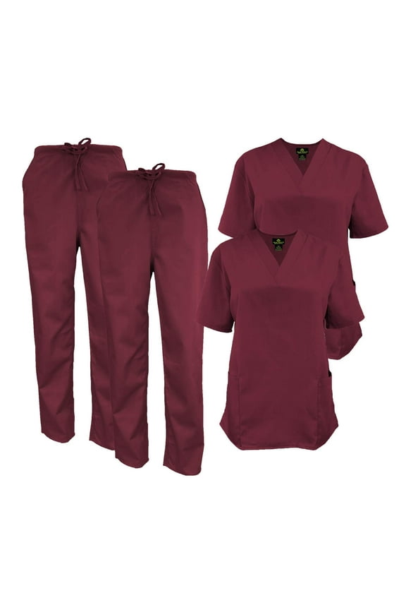Women Scrub Set V-Neck Medical Scrub Tops and Drawstring Pants - Pack of 2 Set (Burgundy, 4X-Large)