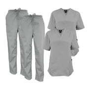 M&M SCRUBS Women Scrub Set V-Neck Medical Scrub Tops and Drawstring Pants - Pack of 2 Set Grey, XX-Small
