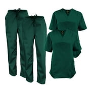 M&M SCRUBS Women Scrub Set V-Neck Medical Scrub Tops and Drawstring Pants - Pack of 2 Set Hunter Green, Medium