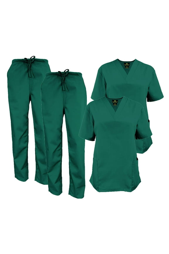 Women Scrub Set V-Neck Medical Scrub Tops and Drawstring Pants - Pack of 2 Set (True Hunter Green, 5X-Large)