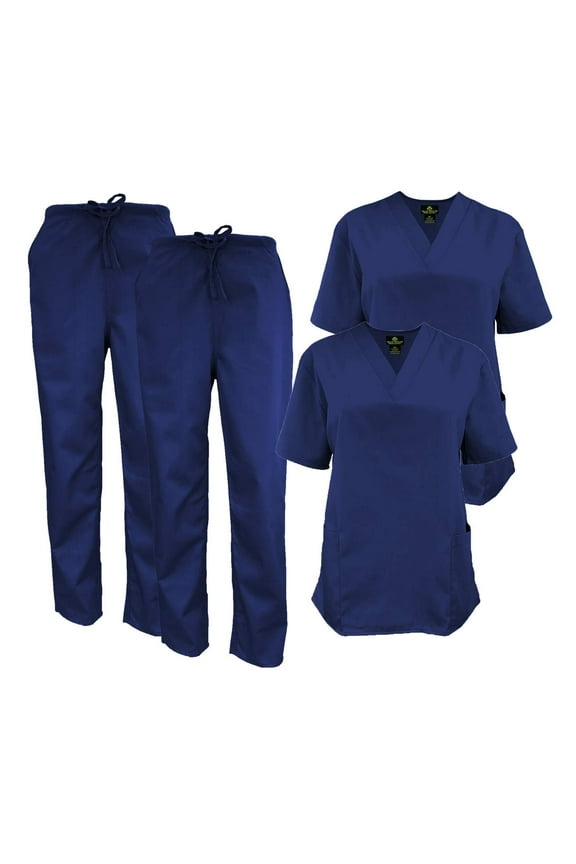 Women Scrub Set V-Neck Medical Scrub Tops and Drawstring Pants - Pack of 2 Set (True Navy Blue, 5X-Large)