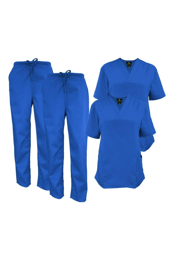 Women Scrub Set V-Neck Medical Scrub Tops and Drawstring Pants - Pack of 2 Set (True Royal Blue, 5X-Large)
