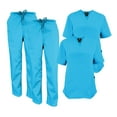 thumbnail image 1 of M&M SCRUBS Women Scrub Set V-Neck Medical Scrub Tops and Drawstring Pants - Pack of 2 Set (Water Blue, 4X-Large), 1 of 7