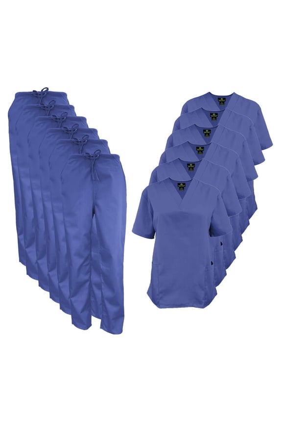Women Scrub Set V-Neck Medical Scrub Tops and Drawstring Pants - Pack of 6 Set (Ceil Blue, 4X-Large)