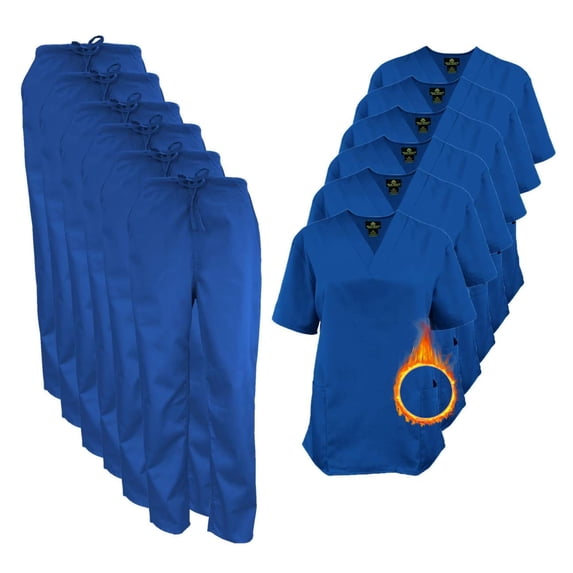 M&M SCRUBS Women Scrub Set V-Neck Medical Scrub Tops and Drawstring Pants - Pack of 6 Set (Dark Royal Blue, 5X-Large)