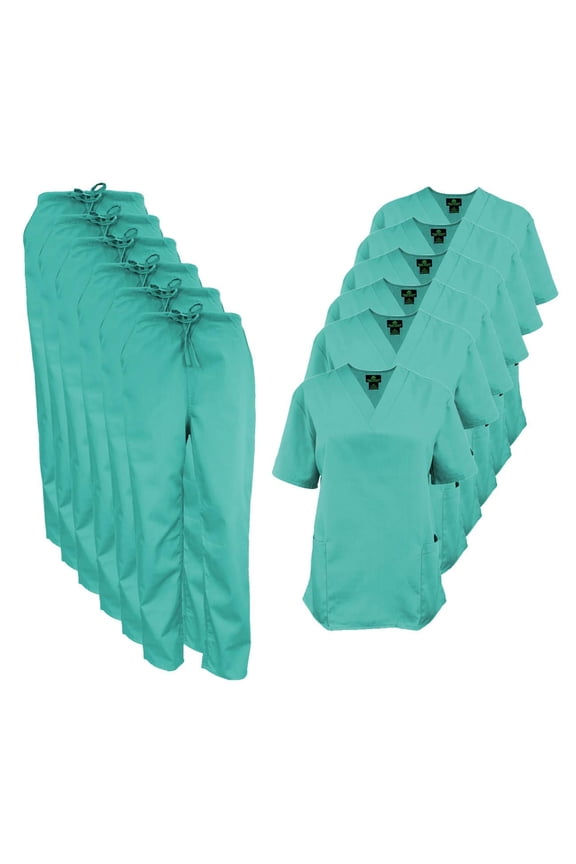 Women Scrub Set V-Neck Medical Scrub Tops and Drawstring Pants - Pack of 6 Set (Sergical Green, 4X-Large)