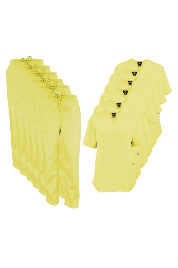 Women Scrub Set V-Neck Medical Scrub Tops and Drawstring Pants - Pack of 6 Set (Yellow, 5X-Large)