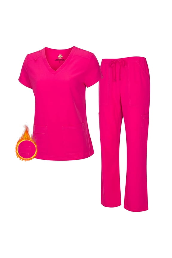 Women's Breathable Cool Stretch Fabric Scrub Top and cargo Pant Set