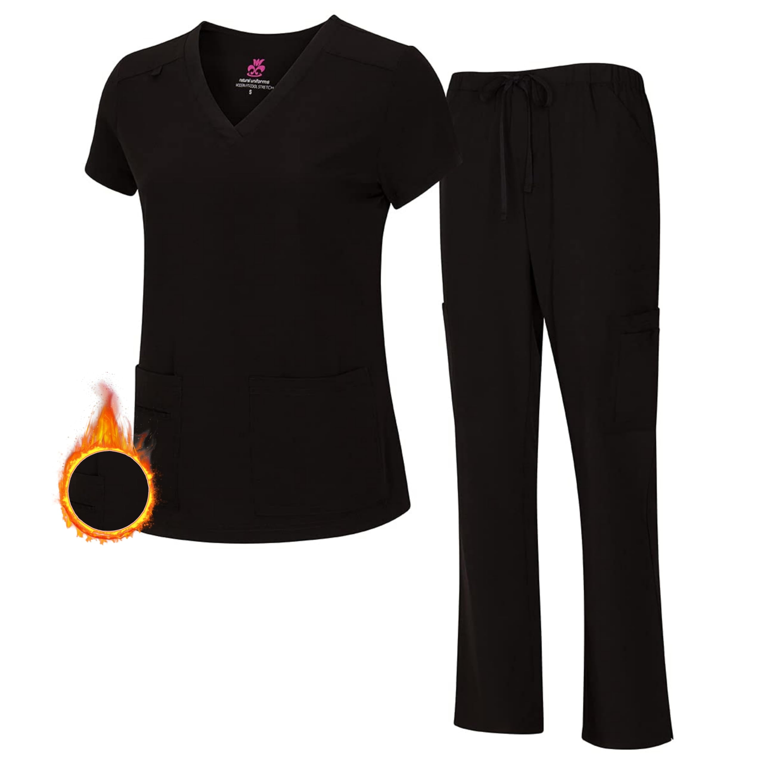 M&M SCRUBS Women's Breathable Cool Stretch Fabric Scrub Top and cargo Pant Set