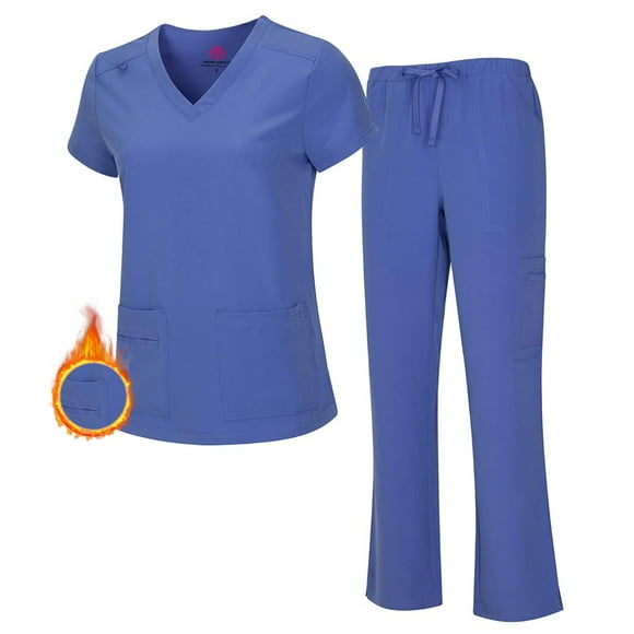 M&M SCRUBS Women's Breathable Cool Stretch Fabric Scrub Top and cargo Pant Set