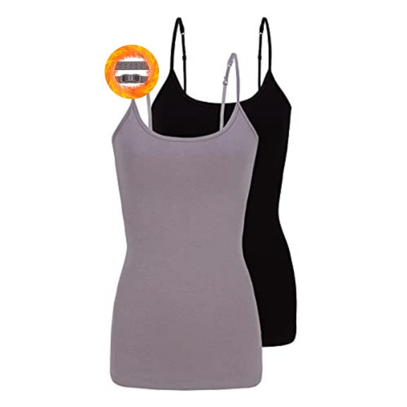 M&M SCRUBS Women's Camisole Cotton Stretch Slim-Fit Cami Soft and Breathable Undershirt with Adjustable Strap Tank Top Multi Pack of 2 (Grey, Black) Medium