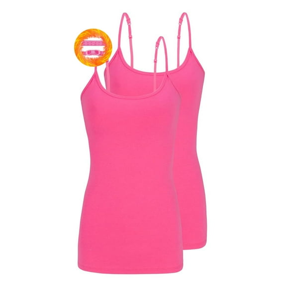 M&M SCRUBS Women's Camisole Cotton Stretch Slim-Fit Cami Soft and Breathable Undershirt with Adjustable Strap Tank Top Multi Pack of 2 (Neon Pink) Large