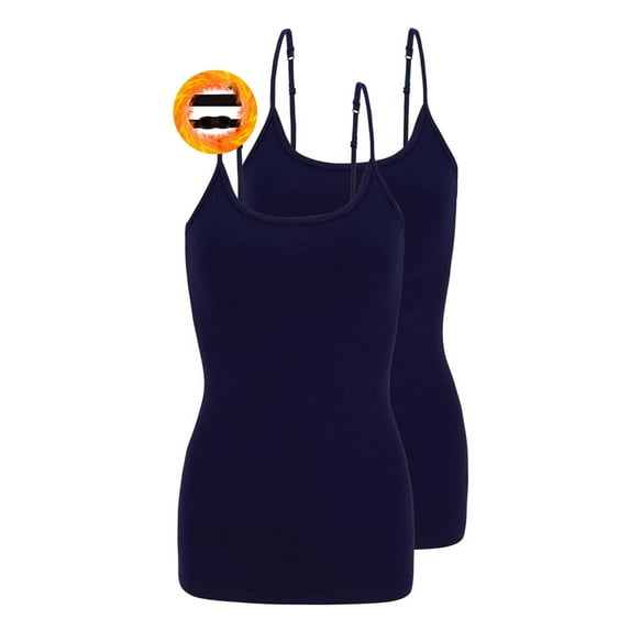 M&M SCRUBS Women's Camisole Cotton Stretch Slim-Fit Cami Soft and Breathable Undershirt with Adjustable Strap Tank Top Multi Pack of 2 (True Navy Blue) Medium