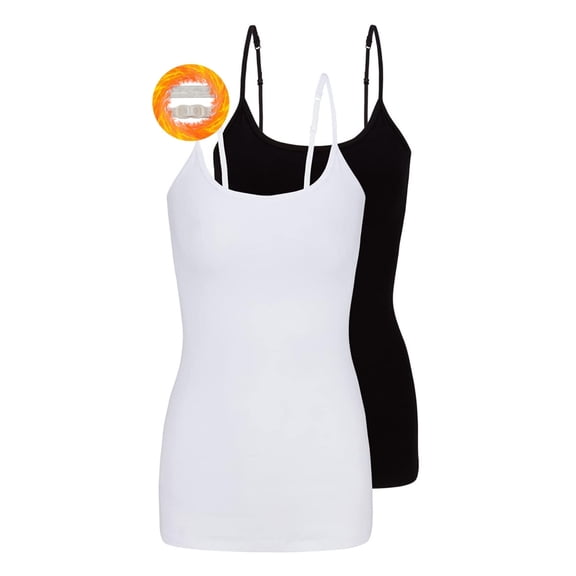 M&M SCRUBS Women's Camisole Cotton Stretch Slim-Fit Cami Soft and Breathable Undershirt with Adjustable Strap Tank Top Multi Pack of 2 (White, Black) Small