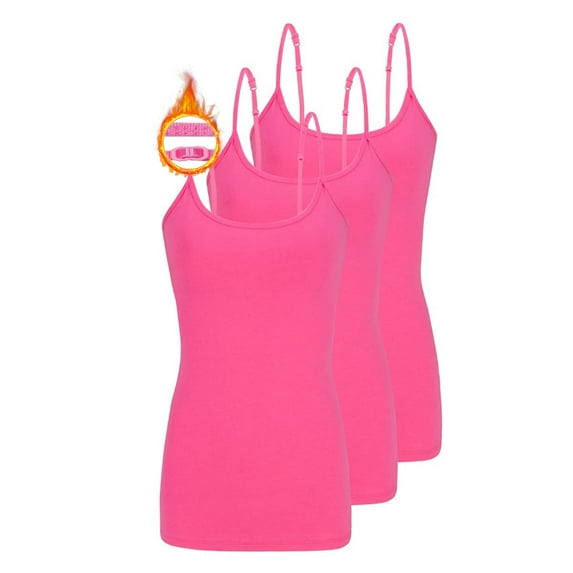 M&M SCRUBS Women's Camisole Cotton Stretch Slim-Fit Cami Soft and Breathable Undershirt with Adjustable Strap Tank Top Multi Pack of 3 (Neon Pink) 2X-Large