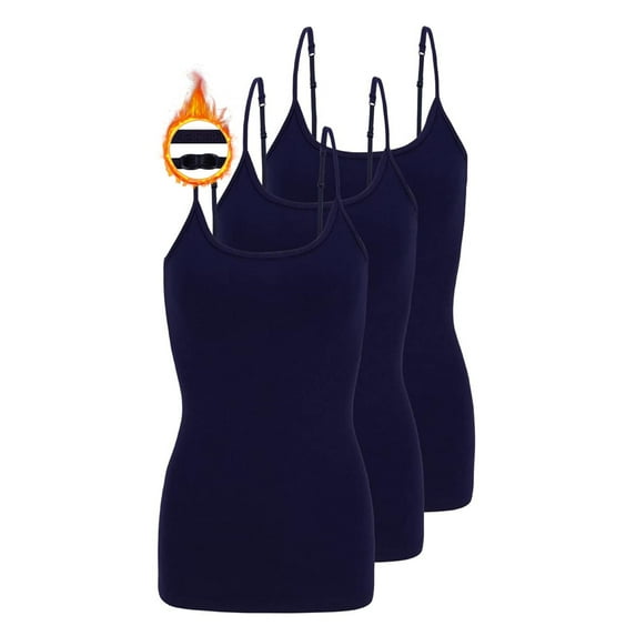 M&M SCRUBS Women's Camisole Cotton Stretch Slim-Fit Cami Soft and Breathable Undershirt with Adjustable Strap Tank Top Multi Pack of 3 (True Navy Blue) Medium