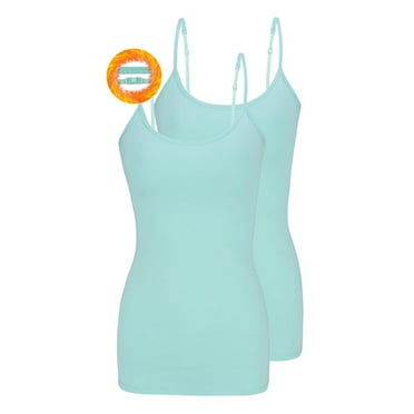 M&M SCRUBS Women's Camisole Cotton Stretch Slim-Fit Cami Soft and Breathable Undershirt with Adjustable Strap Tank Top Multi Pack of 2 (Aqua) X-Large